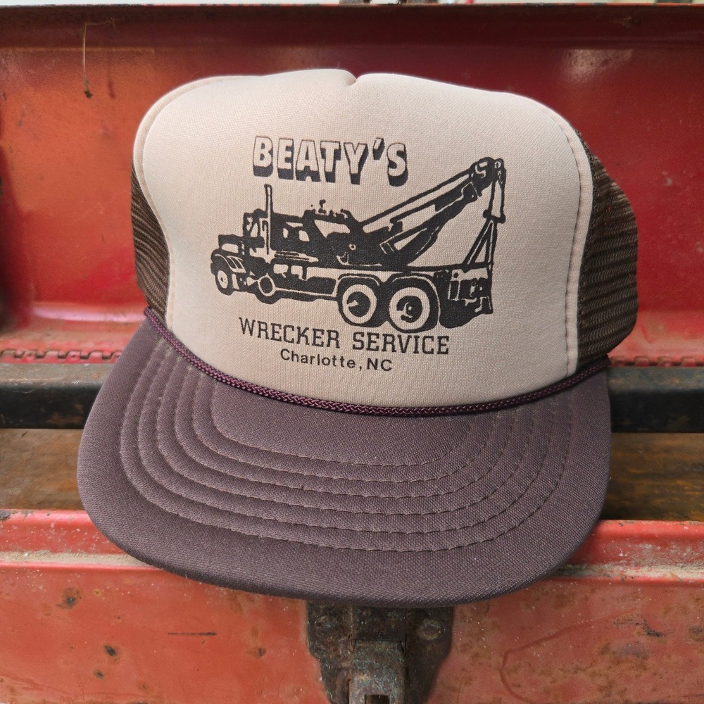 VTG Headmost Beaty's Wrecker Service Hat Brown Mens OSFA Snapback Trucker Foam